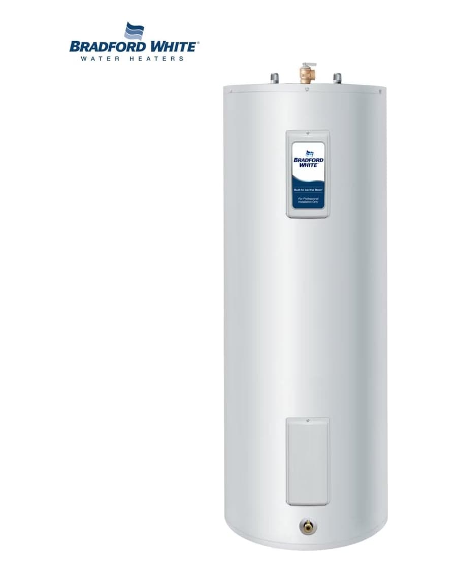 Bradford White 40-gallon electric tank water heater, a common unit we repair and replace in Apex