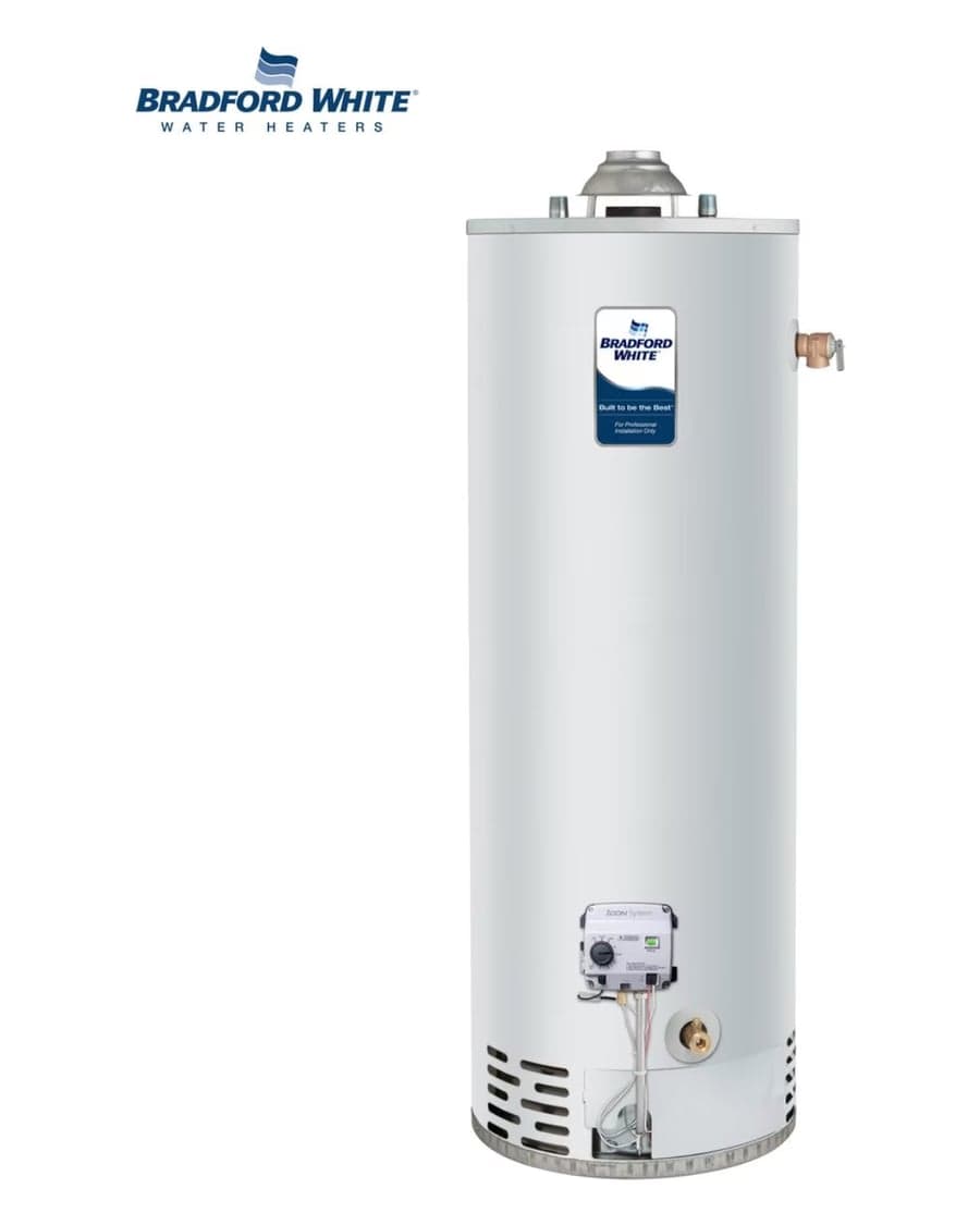 Bradford White 50-gallon gas tank water heater, one of the units we install in Cary homes